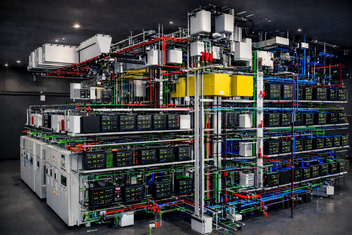 Coordinated MEP BIM model with color-coded systems, produced by OneClick BIM